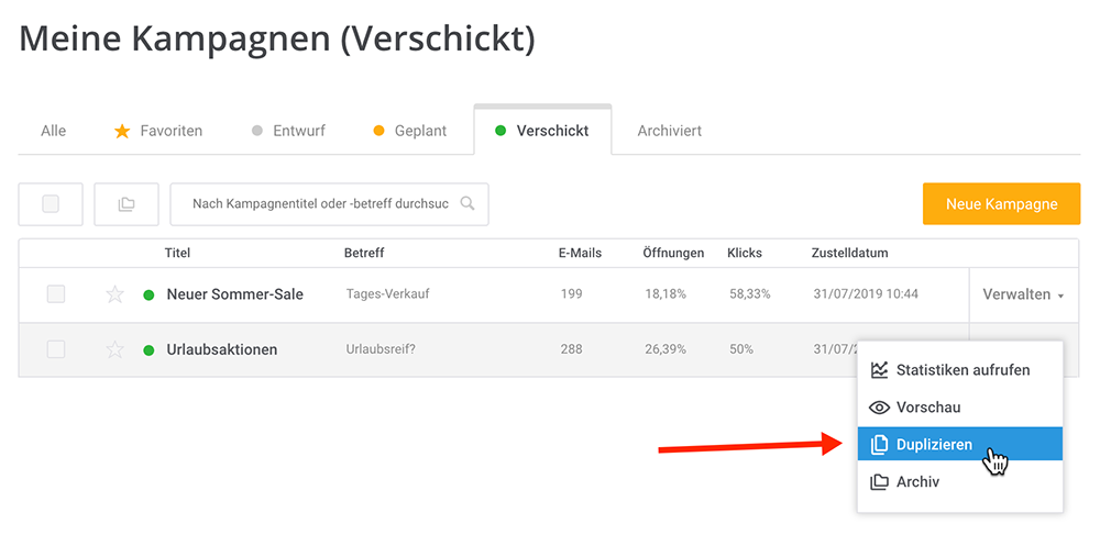 duplizierten Kampagne