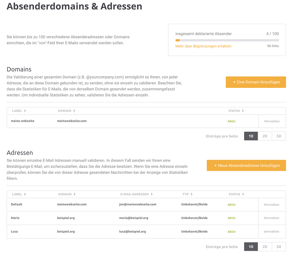 deklarierte Absender