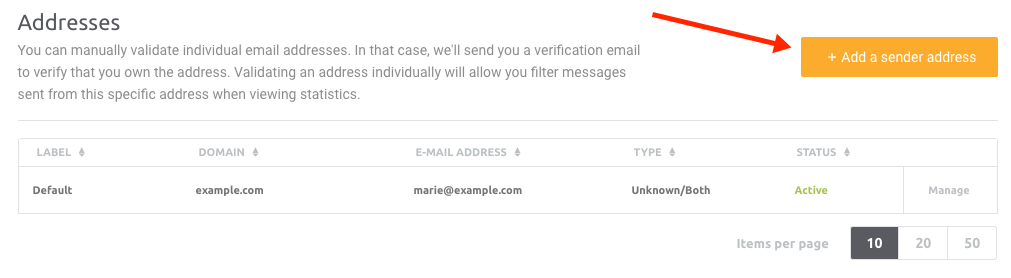 how to add a sender address account mailjet addresses phone numbers