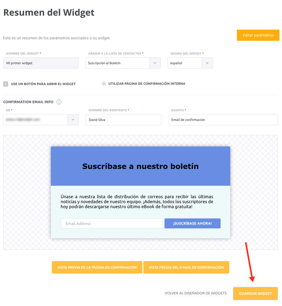 Widget de suscripción