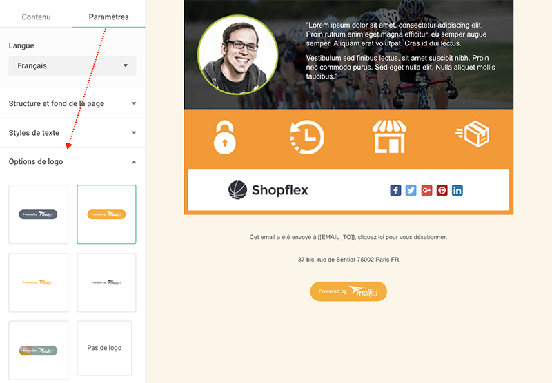 supprimer le logo Mailjet