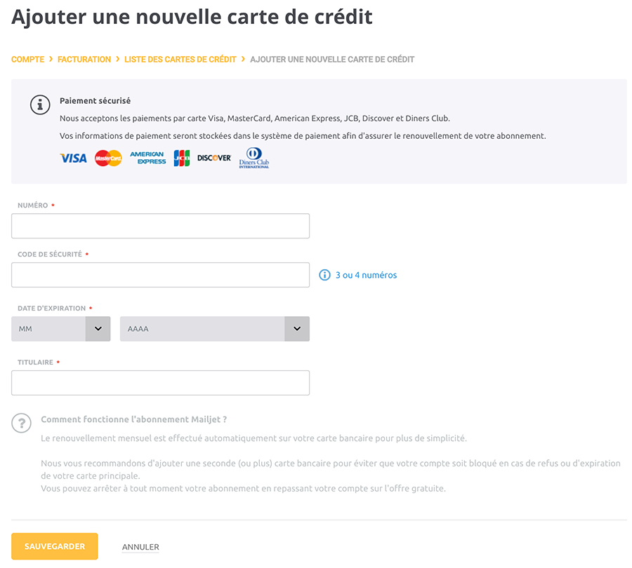 modifier ma carte de crédit