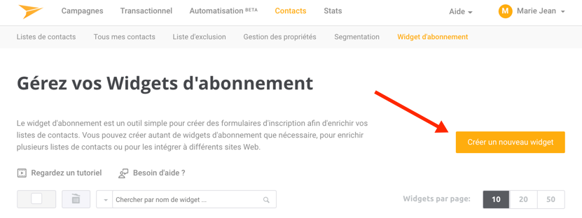 widget d’abonnement