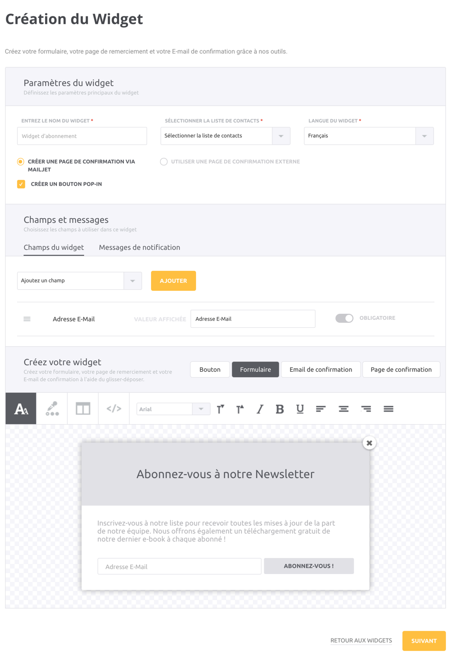 widget d’abonnement