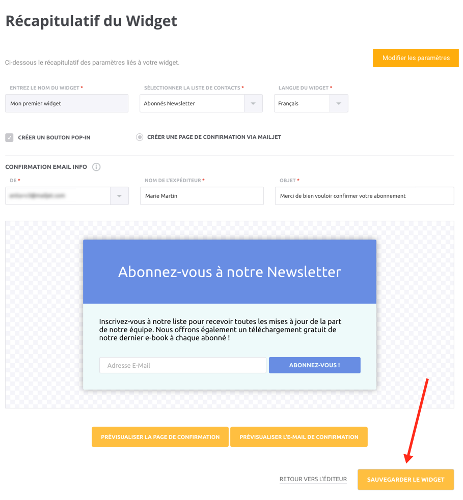 widget d’abonnement