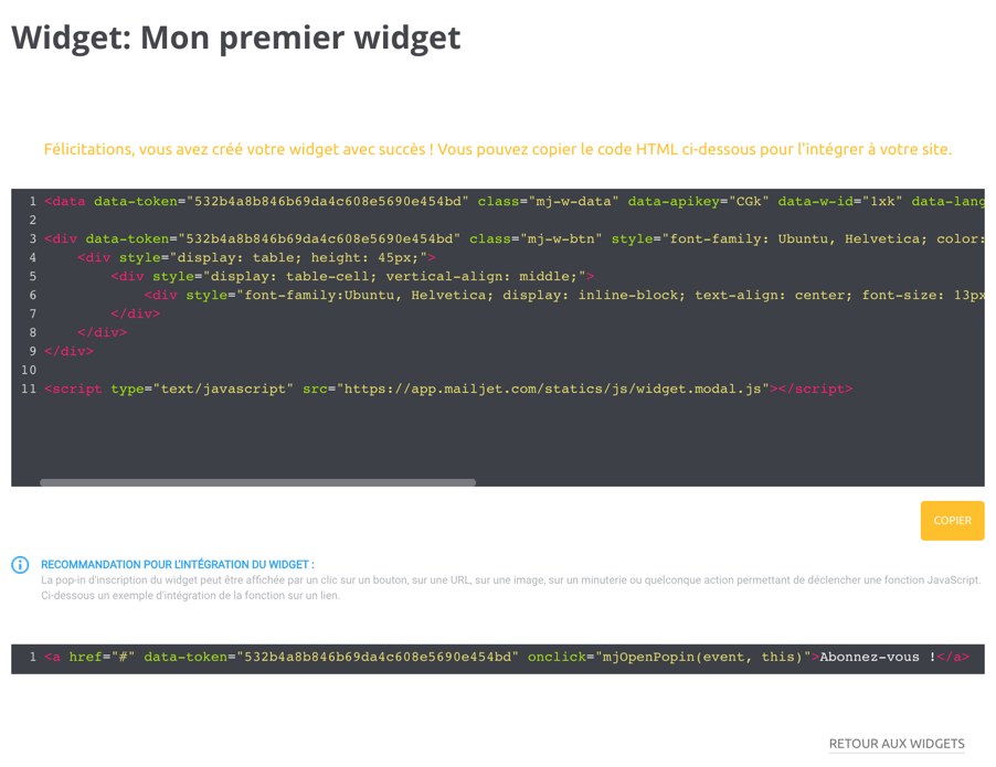 widget d’abonnement