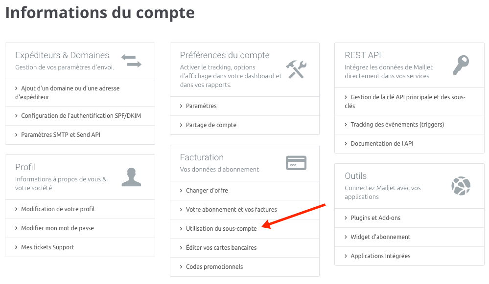 Utilisation du sous-comptes