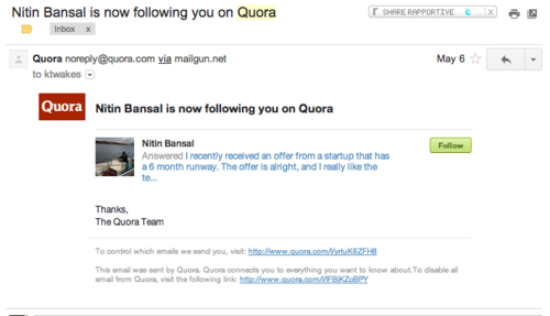 Quora gets personal in this email