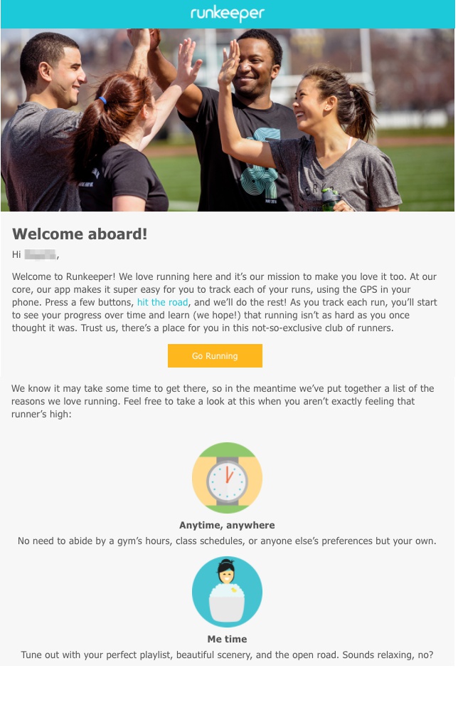 Email inspiration welcome campaign for sport industry
