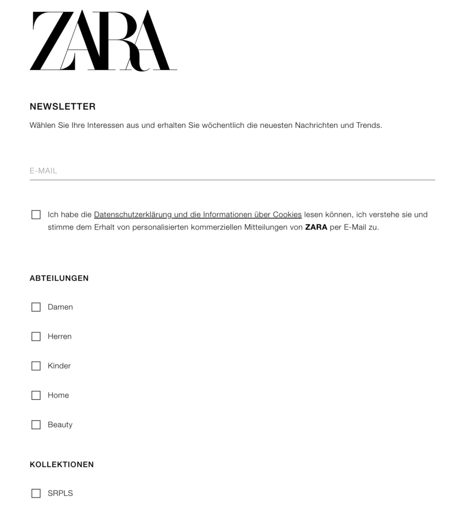 Möglichkeit durch Checkboxen bei der Anmeldung Angaben zur Personalisierung zu machen