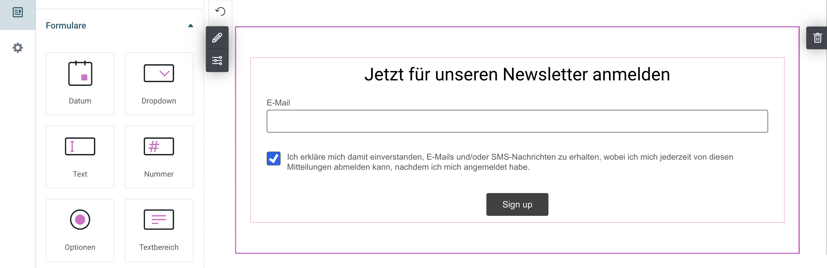 Wählen Sie die Felder im Form-Editor von Mailjet aus