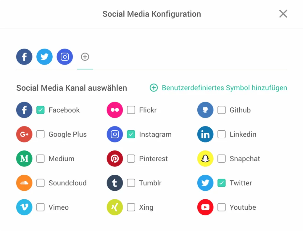 Bild, welches Social Media Konfigurationen zeigt