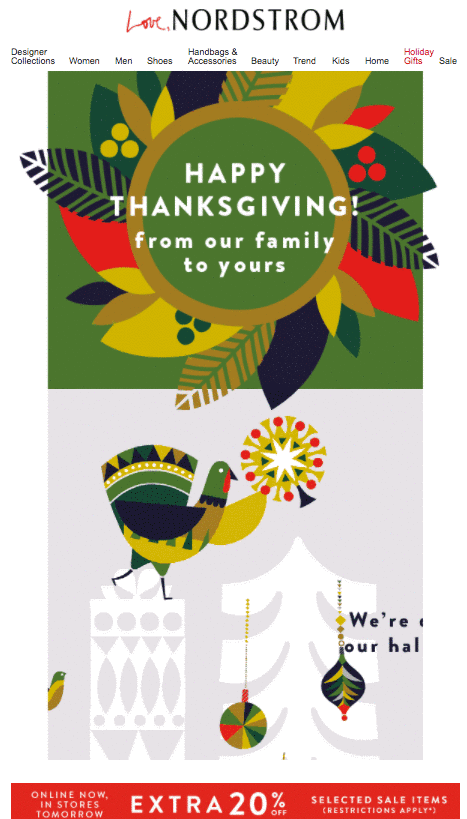 Decorative Thanksgiving email with GIF message carousel