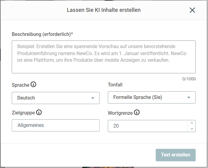 Wie Sie Ihre Vorgaben im KI-Textgenerator von Mailjet machen können