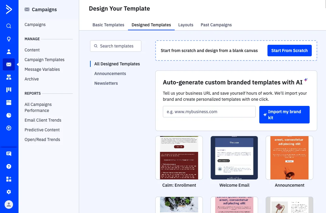 Screenshot of the template gallery for ActiveCampaign