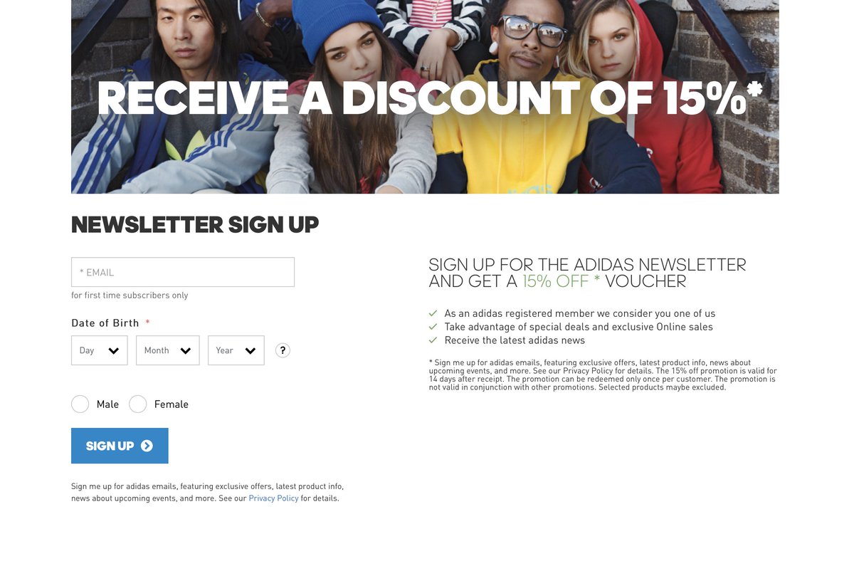 Incentivo de un 15 % de descuento por suscribirse a la newsletter.