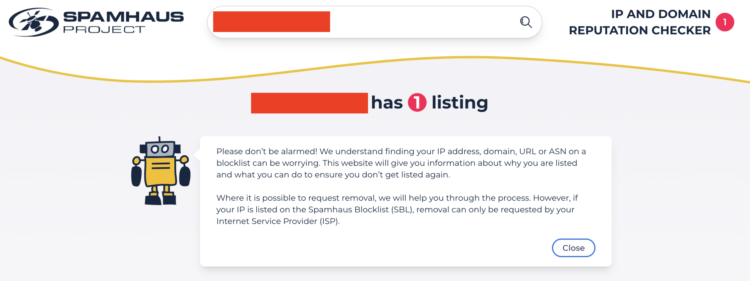Página web de Spamhaus donde puedes comprobar si estás en su blacklist/blocklist.