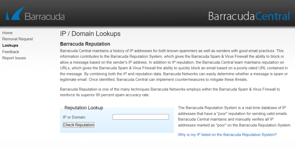 Barracuda Central IP lookup