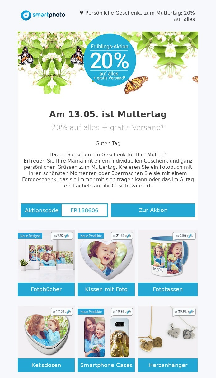 Beispiel einer anlassbezogenen E-Mail von smartphoto