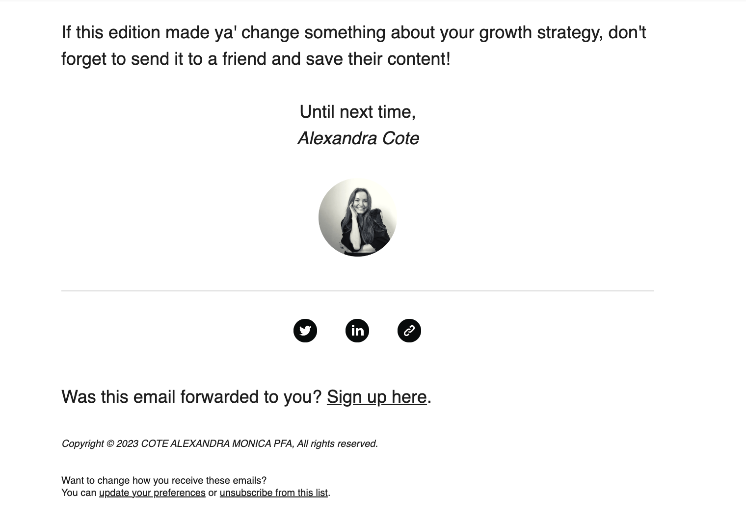 Newsletter footer signup CTA