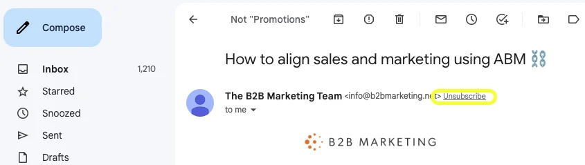 An example of the Gmail list-unsubscribe header