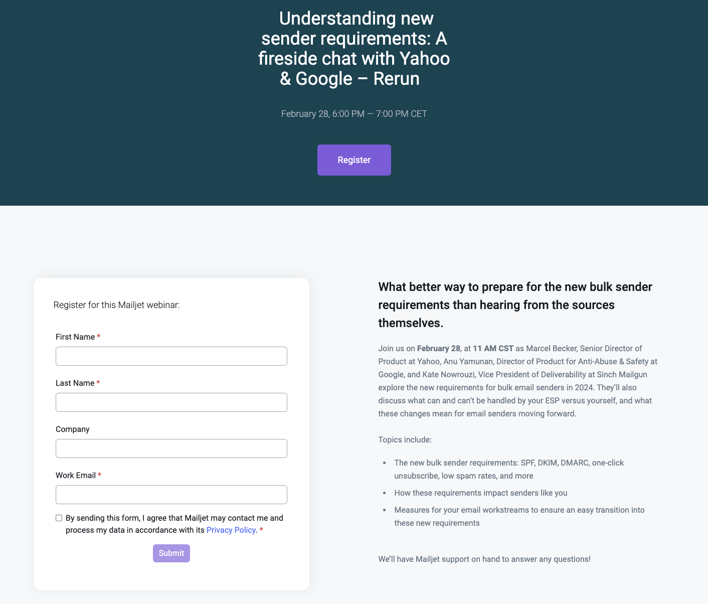 An example of a lead capture page for a webinar