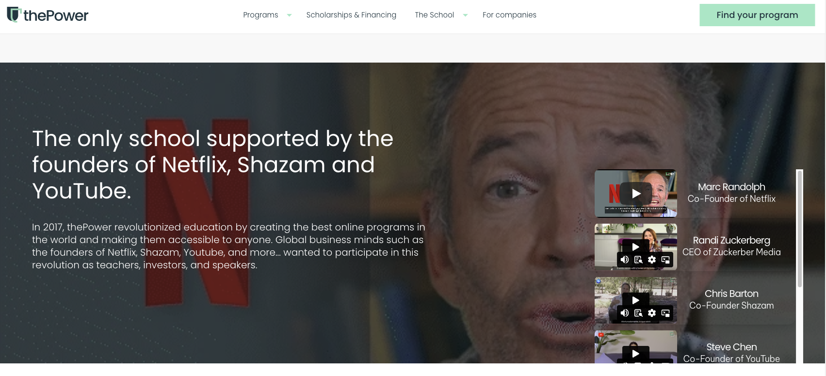 Exemple de landing page efficace de vente longue de ThePower Business School