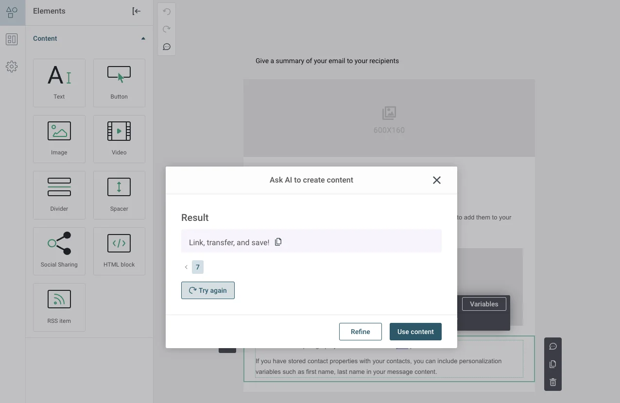 Example of an AI-generated CTA from Sinch Mailjet’s Copy Generator