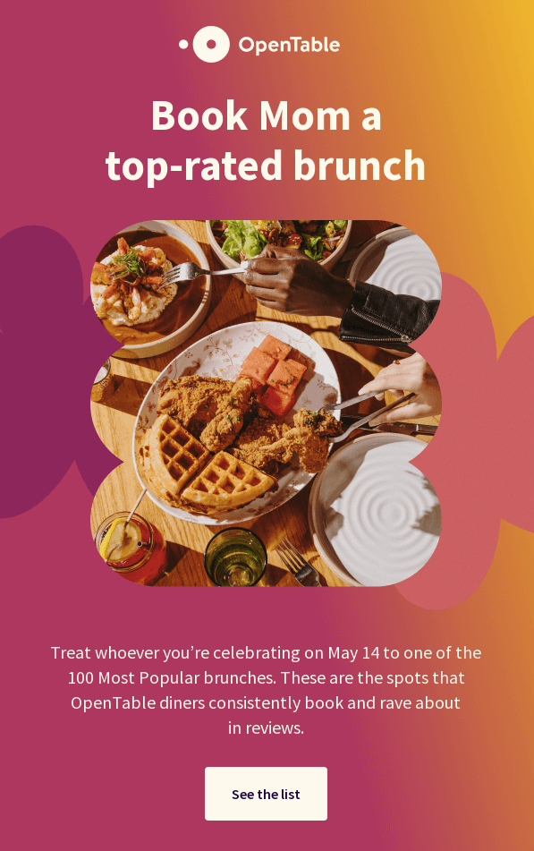 Mother’s Day email subject line example from OpenTable