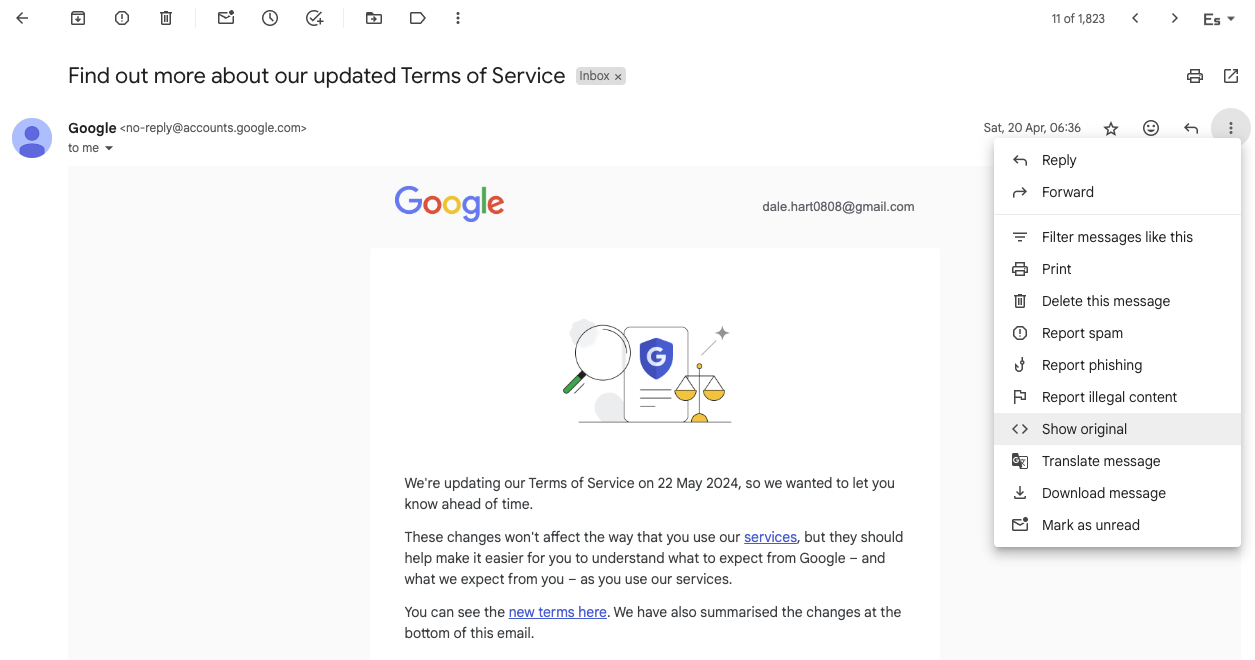 An example of a return-path email address in Gmail