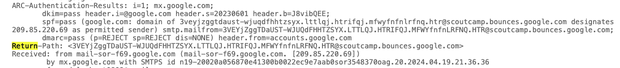 An example of a return-path in the Gmail client