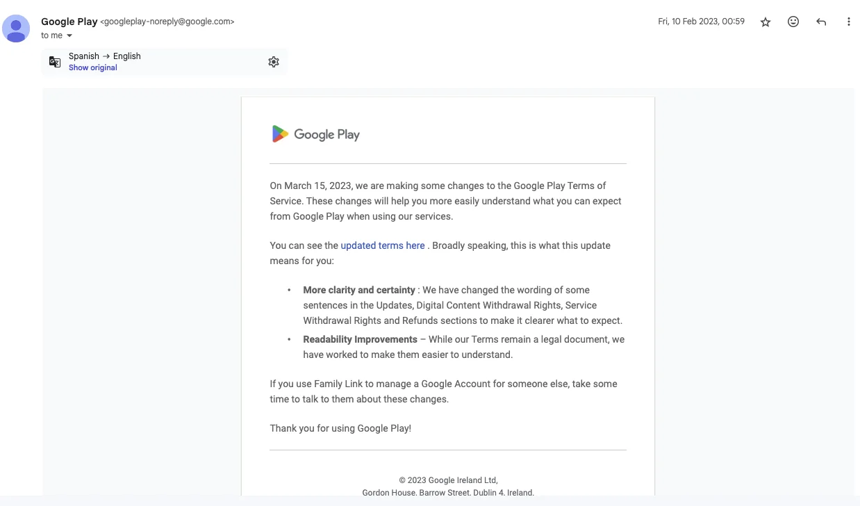 Example of a terms of service noreply email