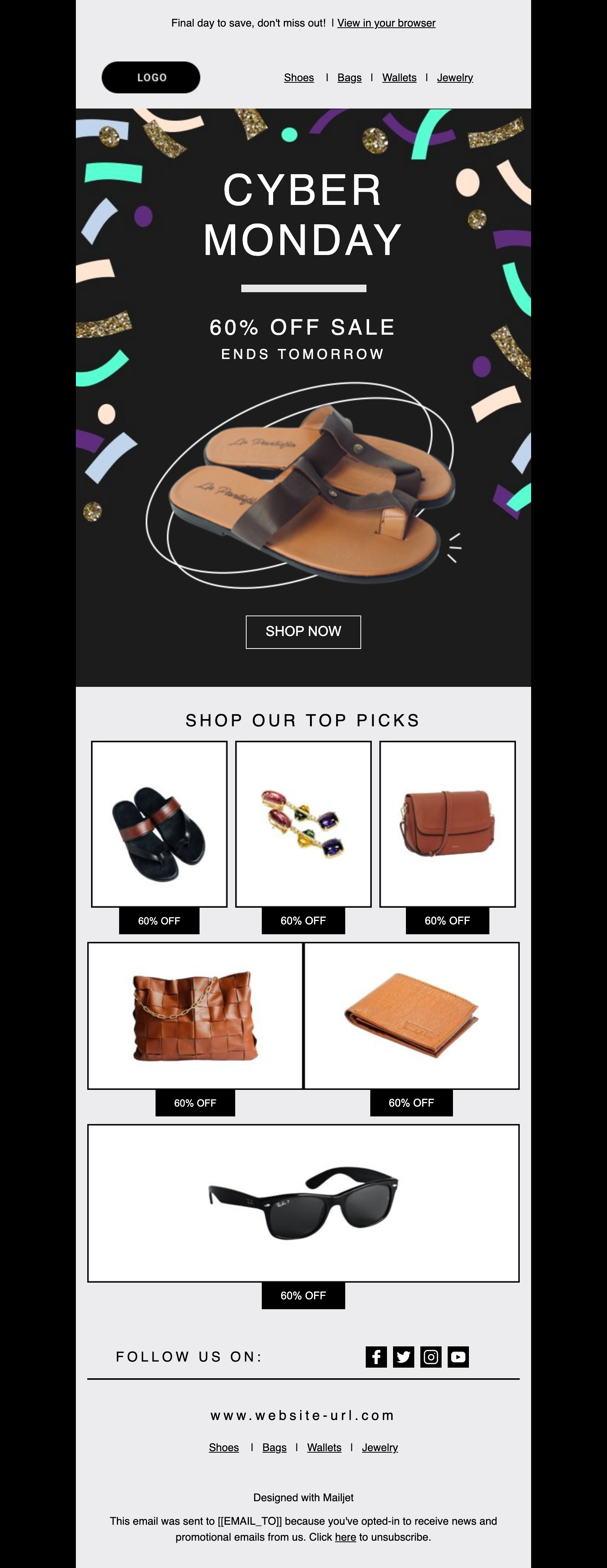 Plantilla de Cyber Monday con lazos alrededor de la cabecera.