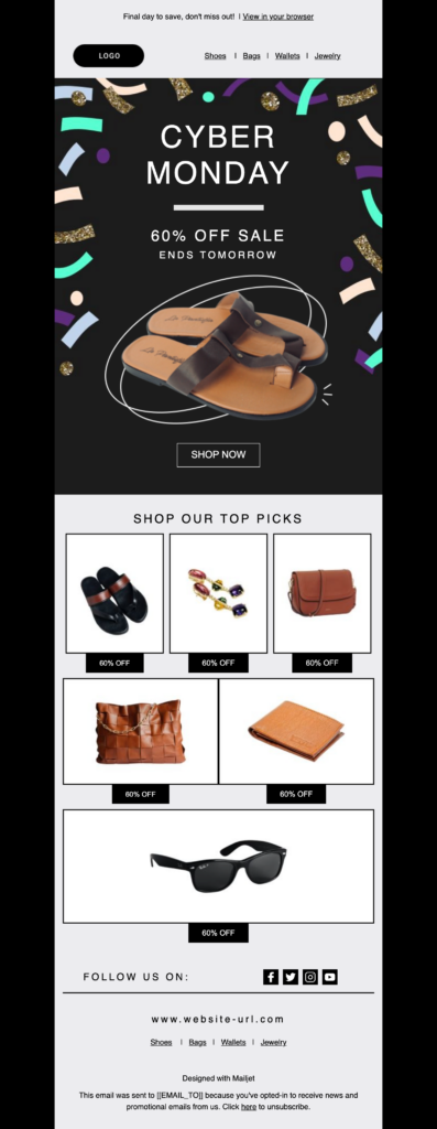 Cyber Monday template with ribbons across header.