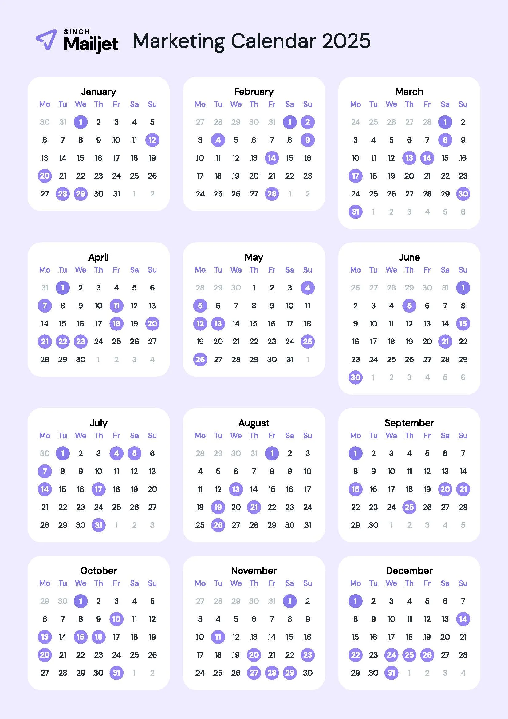 Mailjet's 2025 marketing calendar