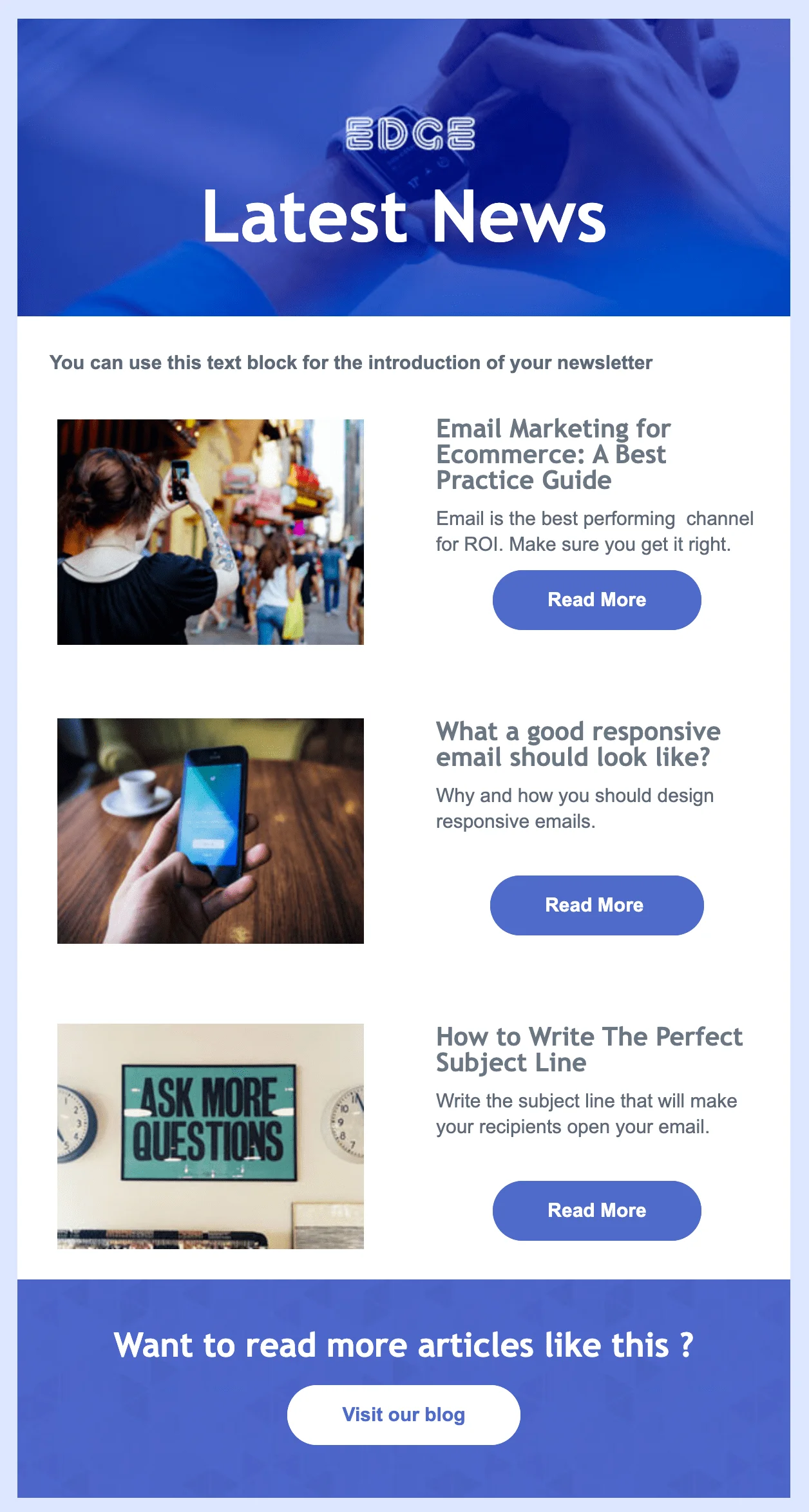 Captura de pantalla de nuestra plantilla para newsletters Edge