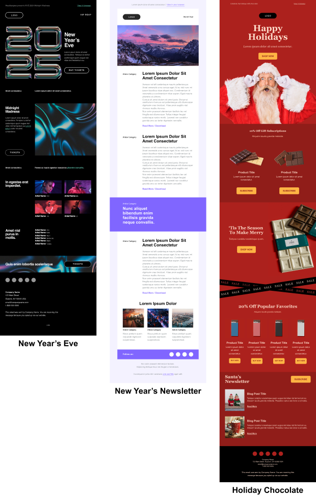 Christmas email newsletter templates from Mailjet’s template gallery