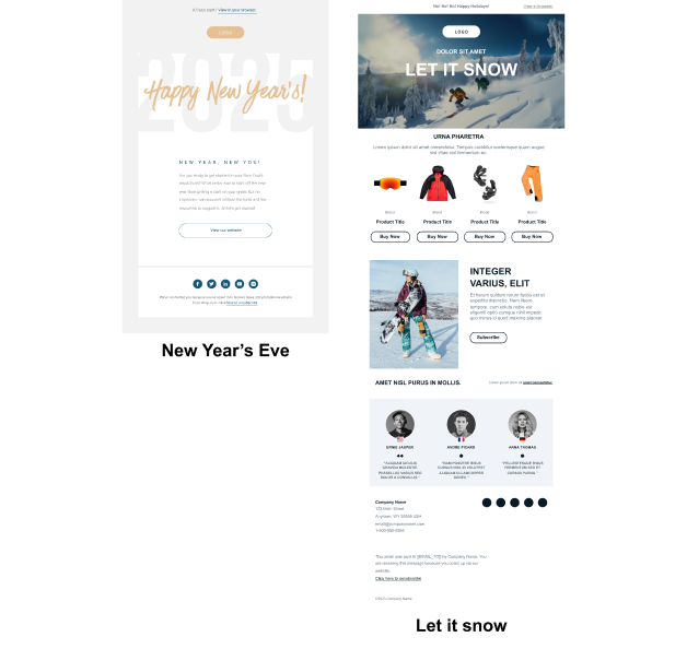 Season’s greetings templates from Mailjet’s template gallery