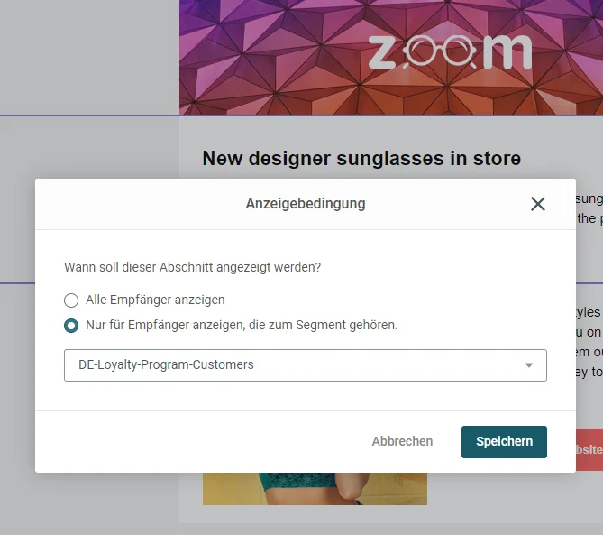 Blick in die Funktion dynamische E-Mail-Inhalte bei Mailjet.
