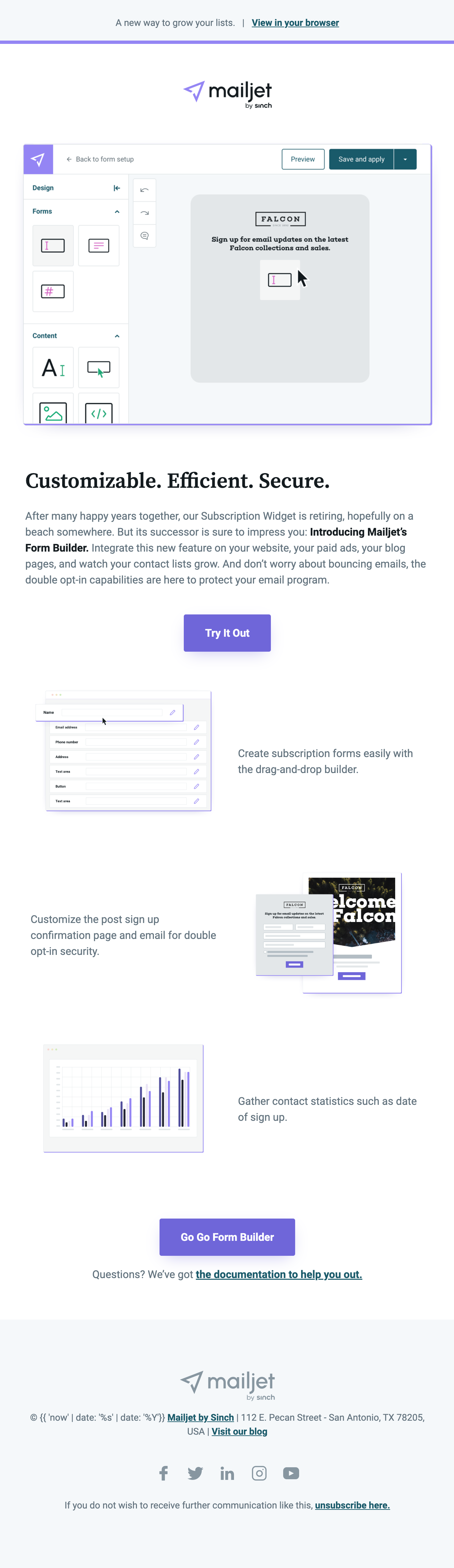 Mailjet’s Form Builder promotional email