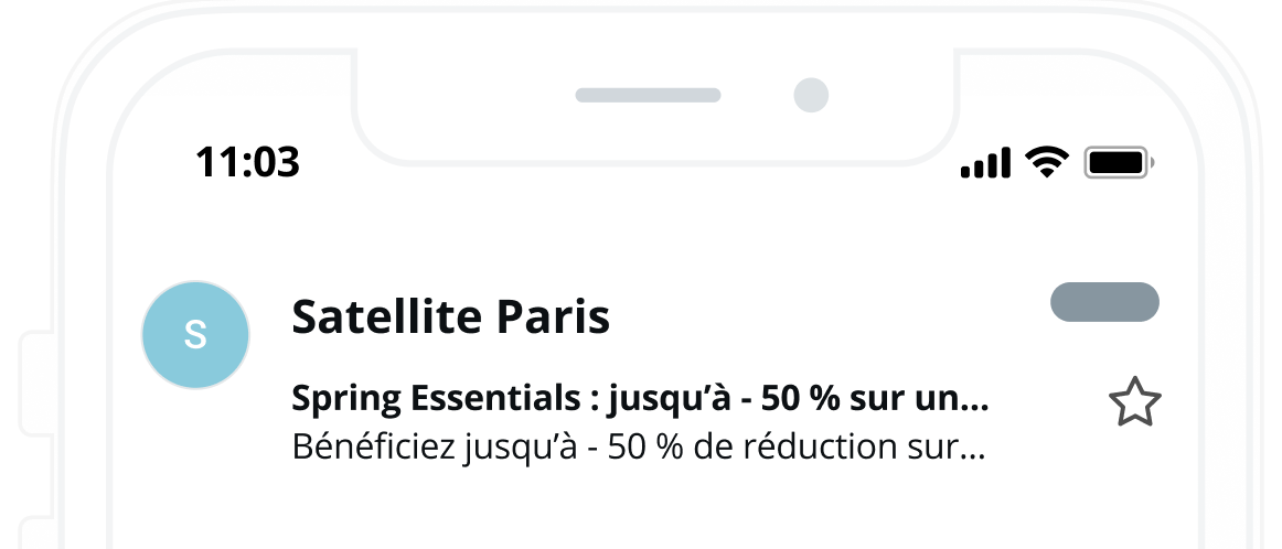 Capture d’écran d’une boîte de réception sur mobile