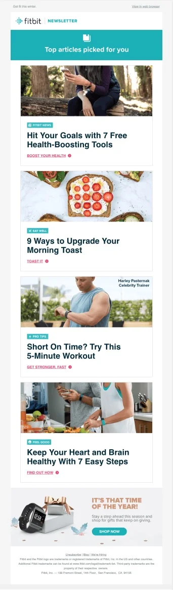 An example of a Fitbit newsletter