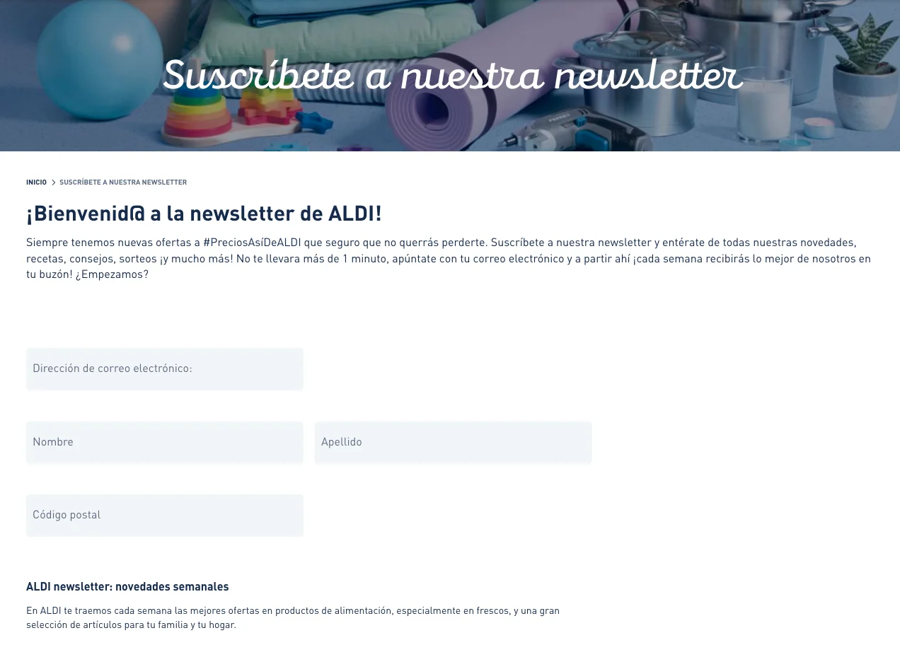 Formulario de inscripción en página de destino