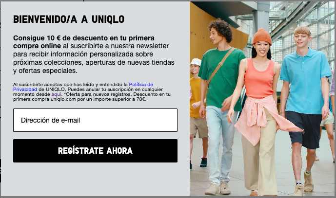 Formulario de inscripción con incentivo de 10 €