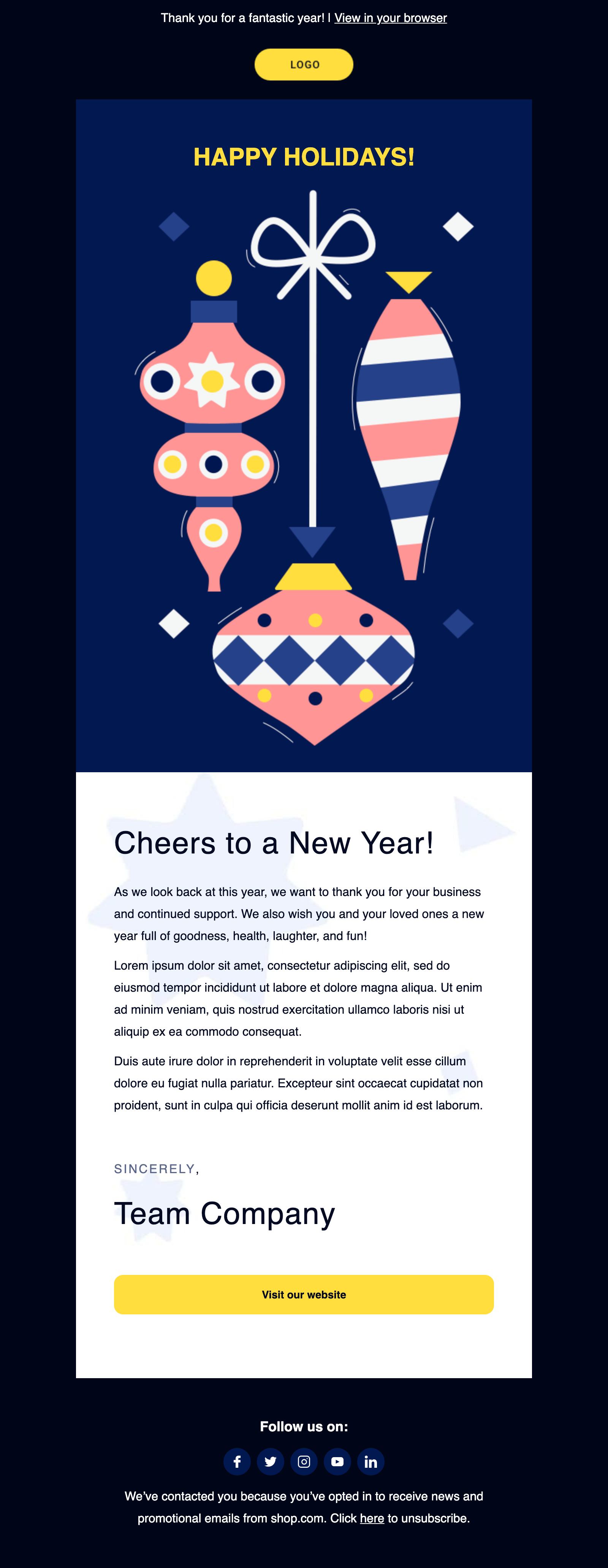 Capture d’écran de l’un de nos nouveaux modèles d’emails de Noël