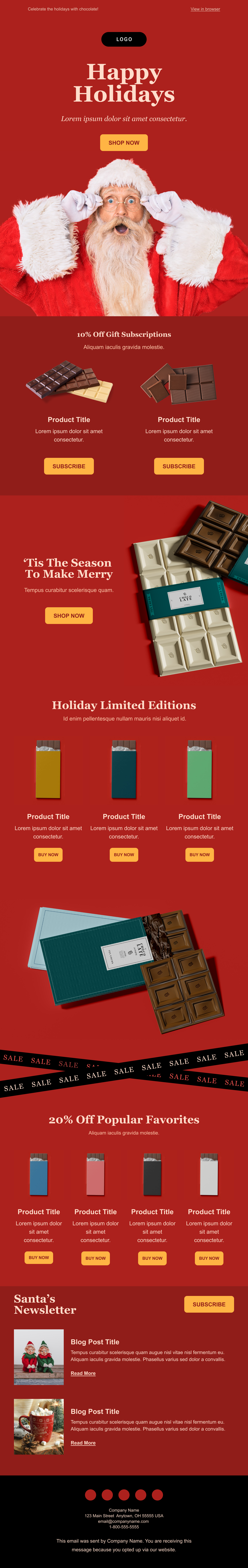 Capture d’écran d’un modèle d’email de promotions de Noël de Mailjet