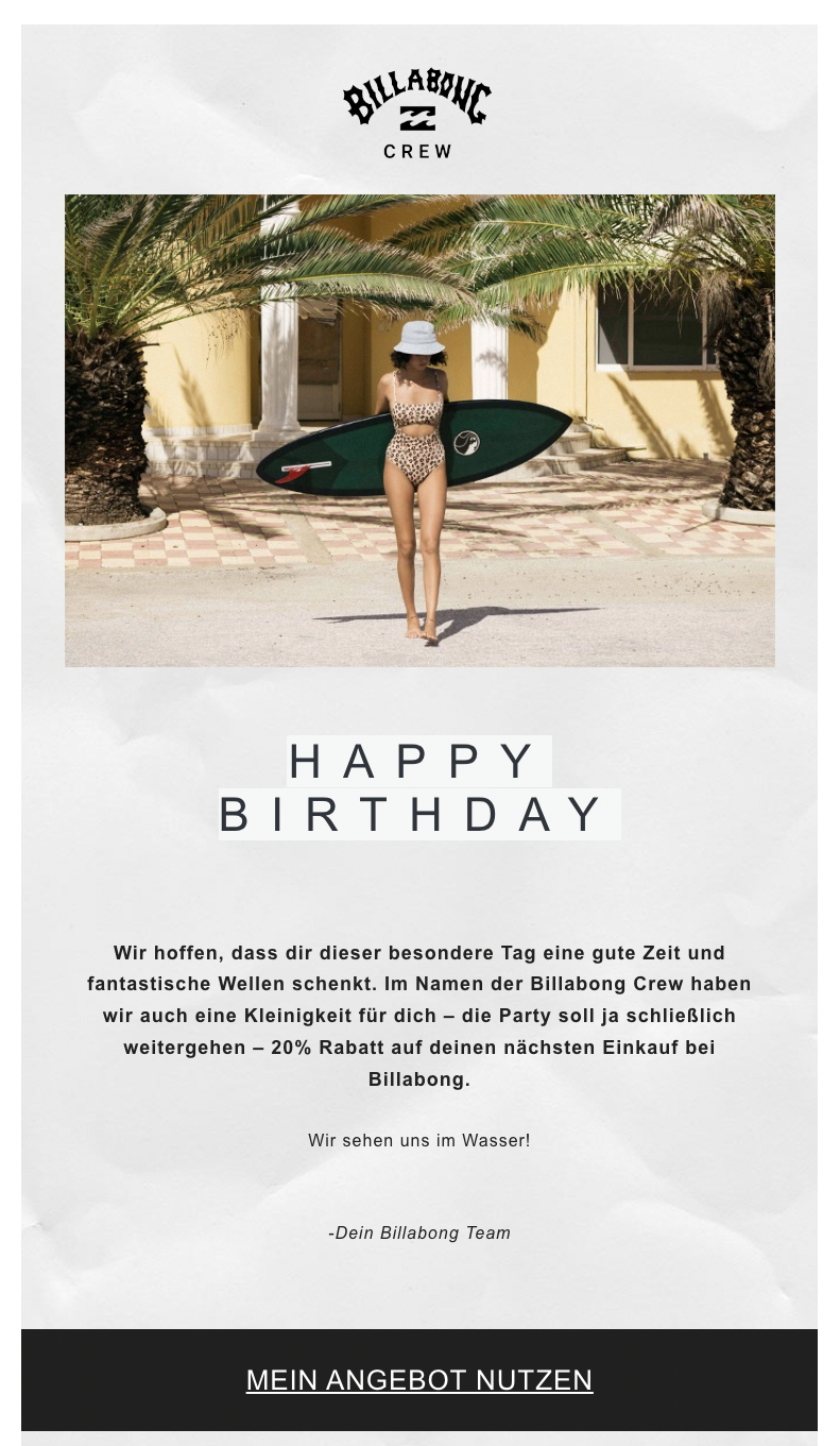 Geburtstags-Gutschein von Billabong