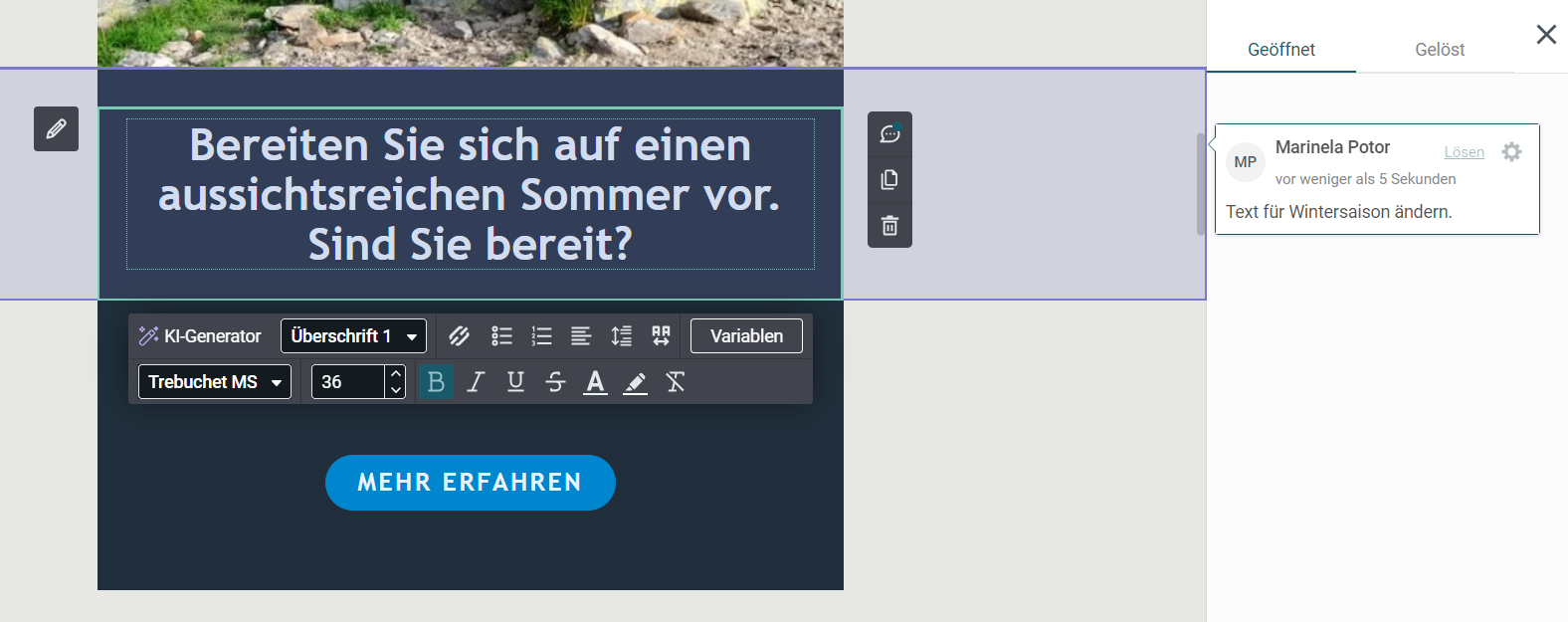 Mailjet-Vorlage mit Kommentar.