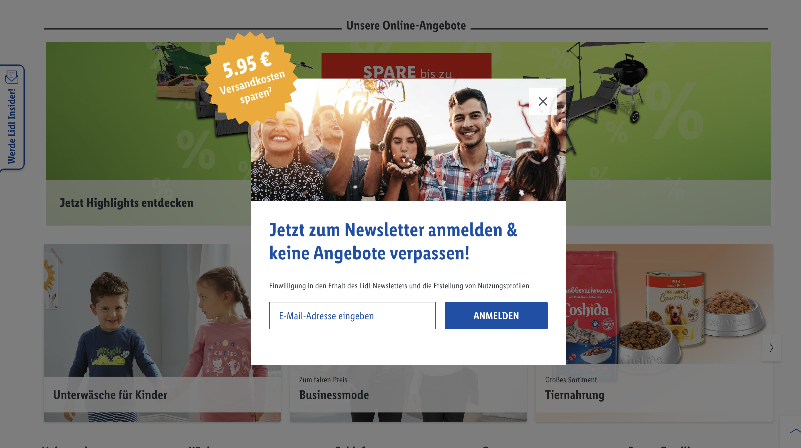 Landingpage mit Pup-up-Anmeldeformular