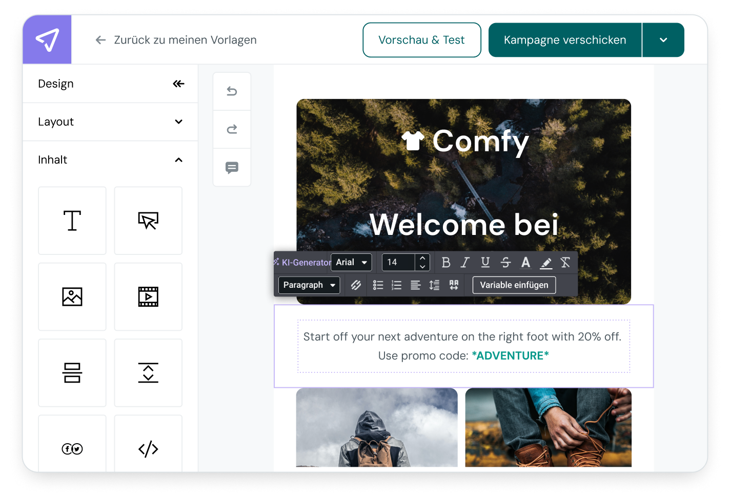 Der KI-Textgenerator von Mailjet im E-Mail-Editor